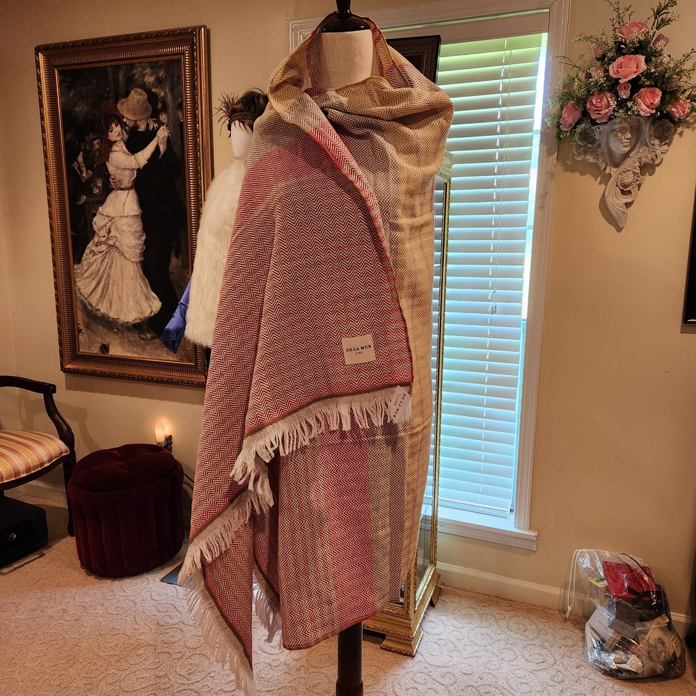 Red Gold and White Chevron Scarf with Fringe.  Would Make Beach Towel Coverup